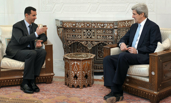 Syria's President Bashar al-Assad meets Senator John Kerry in Damascus